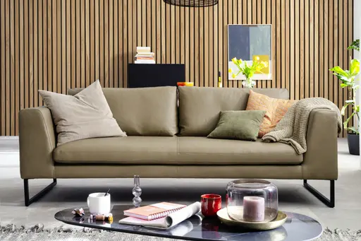 Sofa Helmi - 3-Sitzer, Leder, Cappuccino, Metallkufe