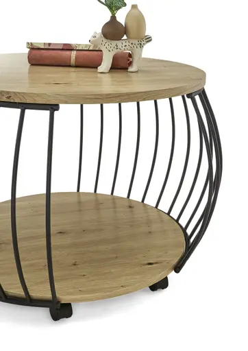 Couchtisch - Ø/H ca. 60x47 cm, Artisan Eiche Nachbildung, Schwarz