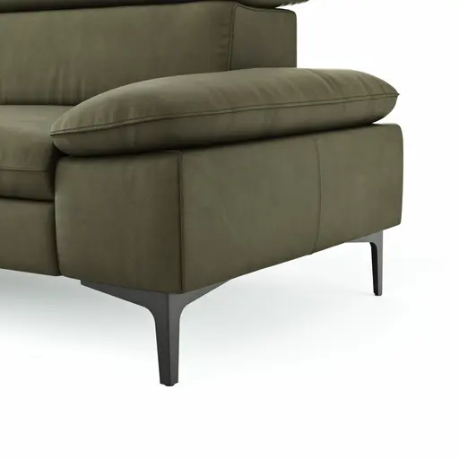 Ecksofa Felipa - Longchair links mit 2,5-Sitzer inkl. Kopfteil verstellbar, Leder, Olive