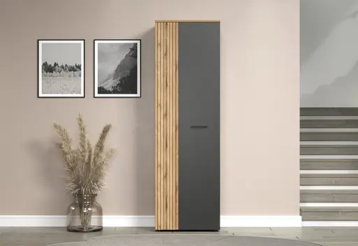 Garderobenschrank - B ca. 60 cm, Anthrazit, Eiche Coast Evoke Nachbildung