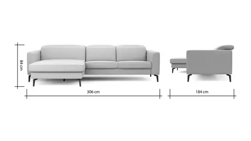 Ecksofa Rafaela 2.0 - Longchair mit 2,5-Sitzer rechts inkl. Kopfteilverstellung, Leder, Champagner
