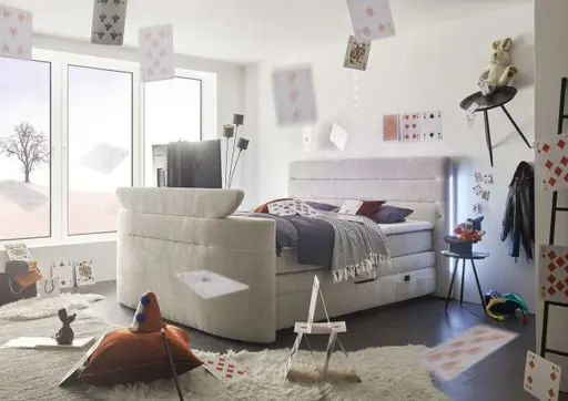  Boxspringbett JELLA MIX- Liegefläche ca. 180x200 cm, Stoff, Creme