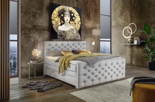 Boxspringbett SANDRIN E- Liegefläche ca. 200x200 cm, Stoff, Hellgrau, inkl. Stauraum und Fußteil