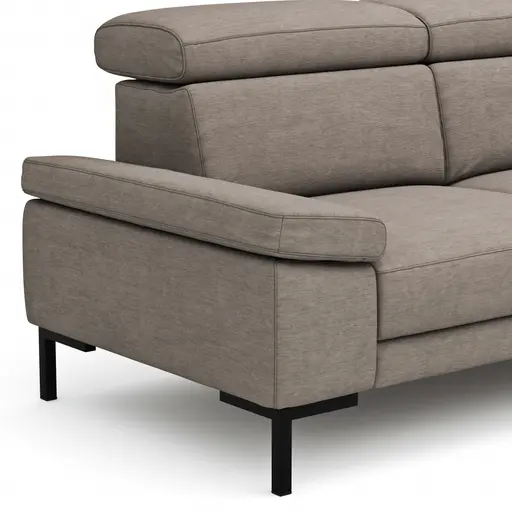 Ecksofa Hudson - 2,5-Sitzer mit Ecke rechts, inkl. Kopfteil verstellbar, Stoff, Khaki