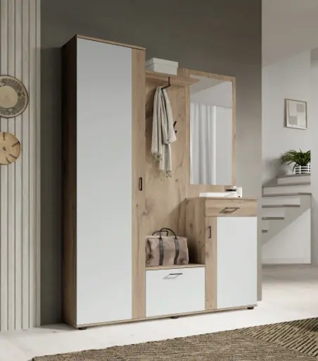 Kompaktgarderobe - Eiche Viking Nachbildung, Lichtgrau