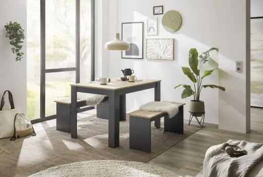 Esstischgruppe - Artisan Eiche Nachbildung, Anthrazit