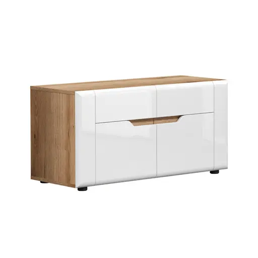 Sitzbank - B ca. 91 cm, Eiche Evoke Nachbildung, Weiß Hochglanz