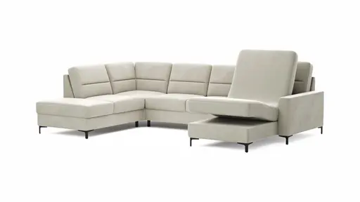 Wohnlandschaft Merlos H - Ecke links mit 2,5-Sitzer und Longchair rechts inkl. Relaxfunktion (motorisch),Stoff, Natur