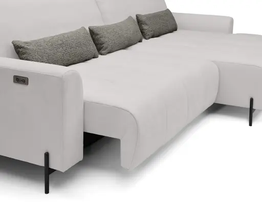 Ecksofa - 2-Sitzer mit Longchair rechts, Sitztiefe verstellbar motorisch, Stoff, Silbergrau
