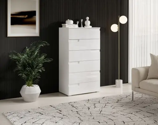 Kommode - B ca. 65 cm, Weiß, Weiß Hochglanz