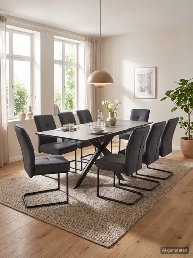 Esstisch Fenja II T - ausziehbar, LB ca. 140x90 cm, Keramikoptik, Anthrazit, Schweizer Kante