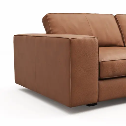 Sofa Aprino 1 - 3,5-Sitzer L, Dickleder, Cognac, Armlehne Block breit