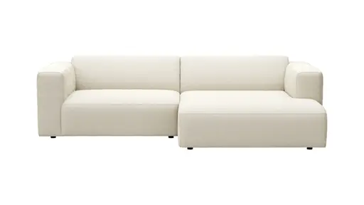 Ecksofa Laja - 1-Sitzer mit Longchair rechts, Stoff, Creme