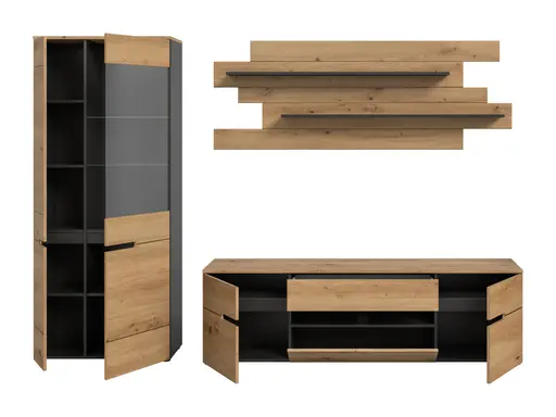 Wandboard - B ca. 184 cm, Artisan Eiche Nachbildung, Basalt grau