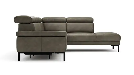 Ecksofa Hudson - 2,5-Sitzer mit Ecke rechts, inkl. Kopfteil/Armlehne verstellbar und Sitzvorzug/Relaxfunktion (motorisch), Leder, Braungrün