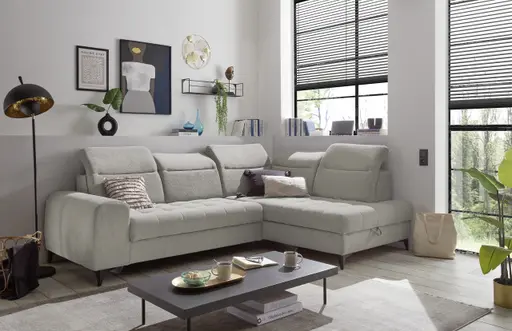 Ecksofa - 2-Sitzer, Ecke rechts inkl. Funktionen, Stoff, Taupe