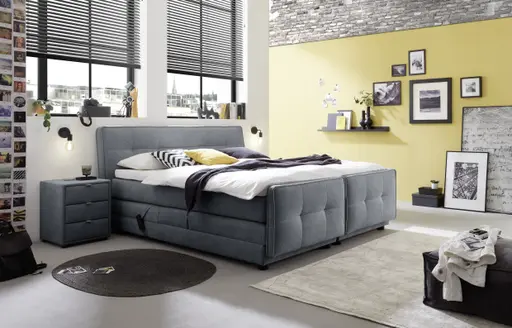 Boxspringbett- Liegefläche ca. 180x200 cm, Stoff, Mittelgrau