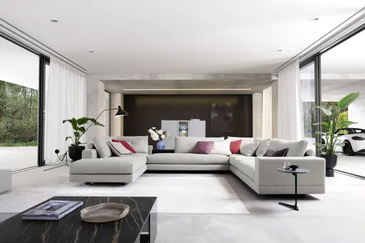 Ecksofa Cuneo - Longchair links, 2,5-Sitzer, Ecke rechts, Stoff, Hellgrau