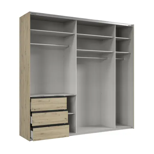 Schwebetürenschrank- B ca. 250 cm, Eiche Dekor, Graphit