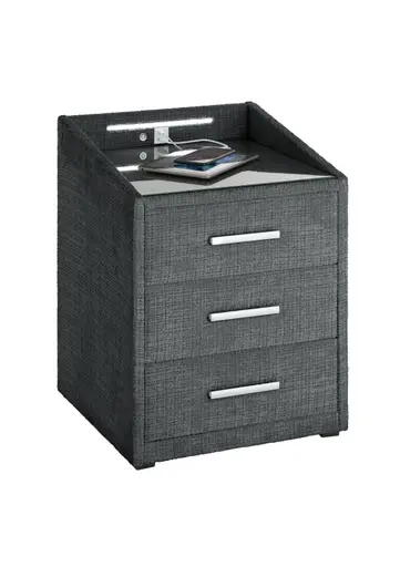 Nachttisch- Schwarz, mit Glasplatte, inkl. Beleuchtung