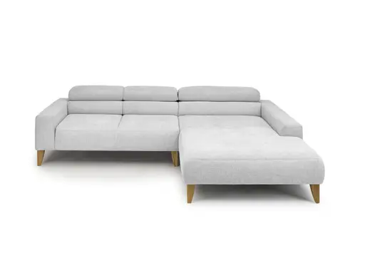 Ecksofa CHENOA - 2-Sitzer mit Longchair rechts, Kopfteil verstellbar, Stoff, Silbergrau