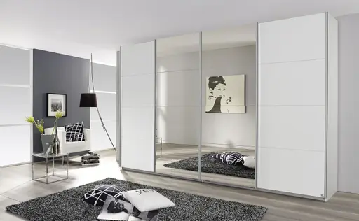 Schwebetürenschrank- inkl. Passepartout, B ca. 316 cm, Weiß, Spiegel