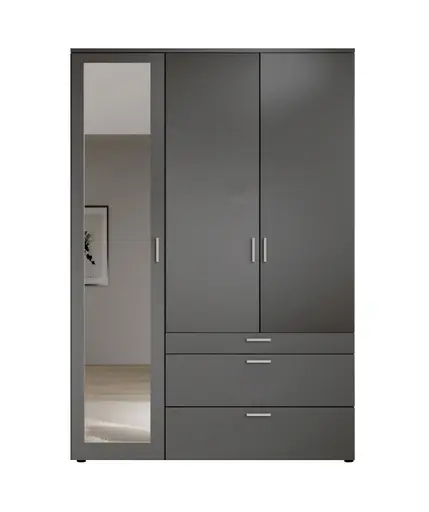 Drehtürenschrank- B ca. 135 cm, Graphit, Spiegel