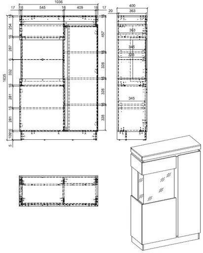 Vitrine- Eiche Dekor, Dunkelgrau