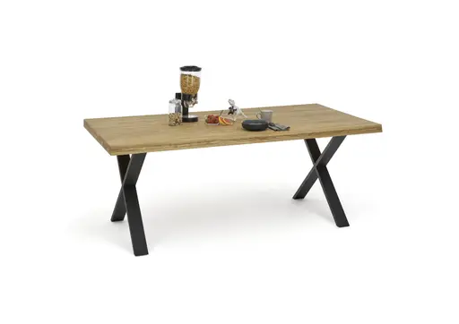 Esstisch - LB ca. 200x100 cm, Eiche massiv geölt, Baumkante, Schwarz