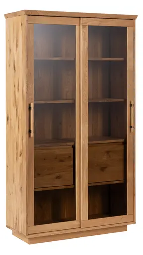 Glasvitrine Oreia - mit LED-Beleuchtung, Wildeiche massiv, natur geölt