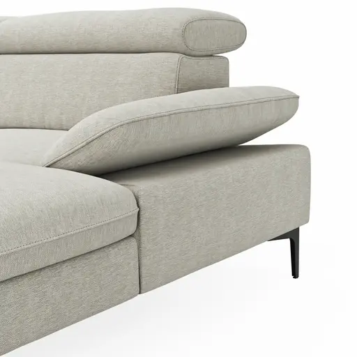 Ecksofa Felipa - 2,5-Sitzer mit Longchair rechts inkl. Armlehne verstellbar und Rückenlehne/Sitztiefe verstellbar (motorisch), Stoff, Natur