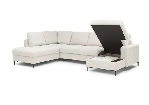 Wohnlandschaft - Ecke links mit 2-Sitzer und Longchair rechts, Stoff, Creme