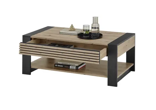 Couchtisch - LB ca. 108x60 cm, Artisan Eiche Nachbildung, Schwarz