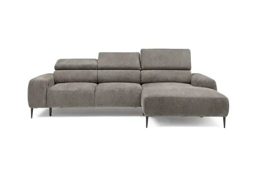 Ecksofa - 2-Sitzer mit Longchair rechts, Sitzvorzug motorisch, Kopfteil verstellbar, Stoff, Sand