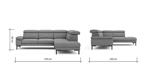 Ecksofa Hudson - 2,5-Sitzer mit Ecke rechts, inkl. Kopfteil verstellbar, Stoff, Khaki