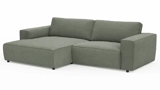 Ecksofa Lilaia - Chaise Longue XL mit 1,5-Sitzer XL rechts, Stoff, Olivgrün