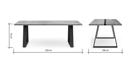 Esstisch Kima - LB ca. 220x100 cm, Wildeiche massiv mit Epoxid-Harz