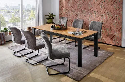 Esstisch - ausziehbar, LB ca. 160x90 cm, Wildeiche Nachbildung, Schwarz