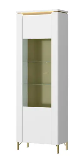 Vitrine - mit Beleuchtung, Alpinweiß, Goldfarben, Weiß Hochglanz