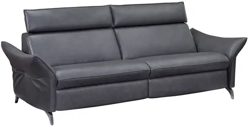 Sofa EM St. Moritz - 2,5-Sitzer, Relaxfunktion inkl. höhenverstellbare Kopfstütze, Leder, Kohle
