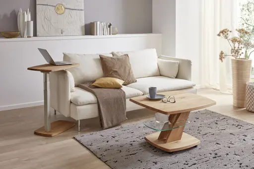 Couchtisch - höhenverstellbar, LBH ca. 70x70x47 cm, Wildeiche massiv