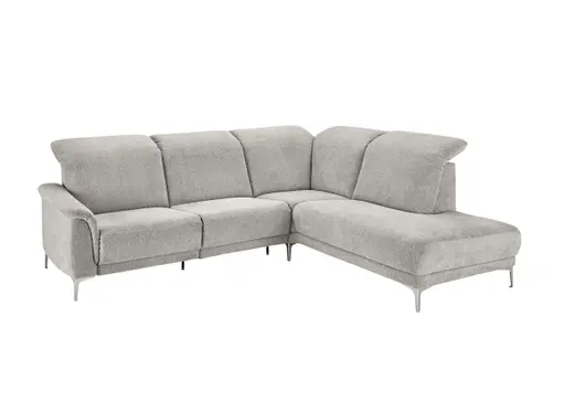 Ecksofa - 3-Sitzer mit Ecke rechts, Kopfteil verstellbar, Stoff, Grau