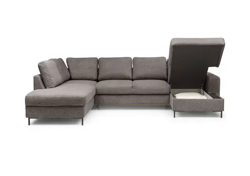 Wohnlandschaft - Ecke links mit 2-Sitzer und Longchair rechts, Stoff, Mocca