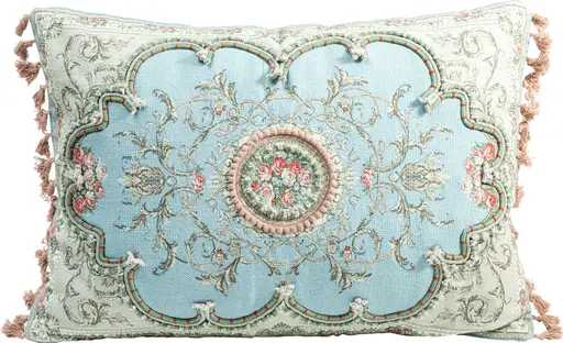 Deko-Kissen - LB ca. 60x40 cm,  Blütenmotiv, Ornamente, Weiß, Blau