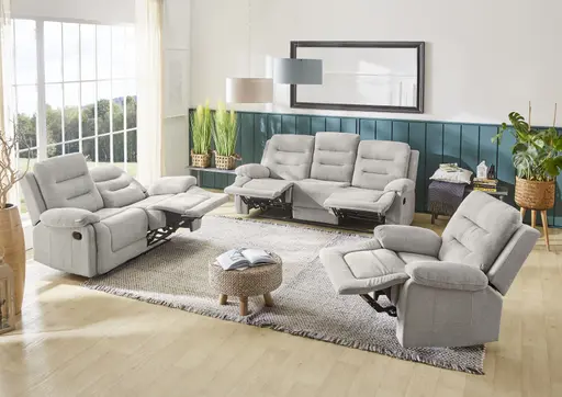 Sofa - 3-Sitzer, Relaxfunktion, Stoff, Grau