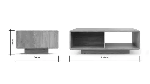 Couchtisch Hillsboro - LBH ca. 110x70x39,4 cm, Wildeiche natur, geölt