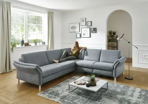  Ecksofa - 3-Sitzer mit Ecke rechts,Stoff, Hellblau