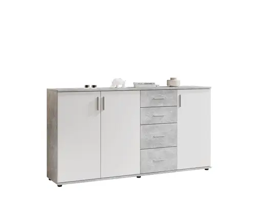 Kommode - B ca. 160 cm, Betonoptik, Weiß