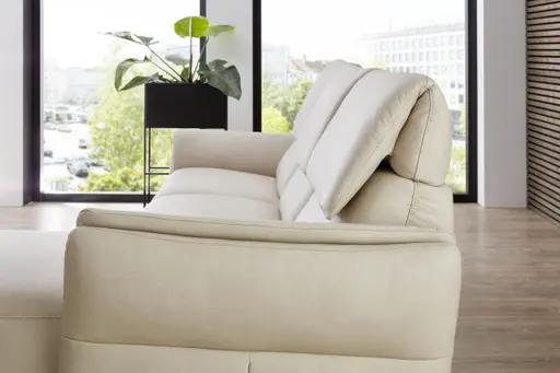 Ecksofa - 2-Sitzer mit Longchair rechts, Leder, Ecru