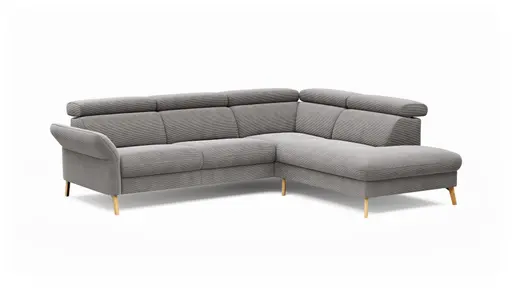 Sofa Maryville - 2,5-Sitzer mit Eckelement und Abschlussteil medium rechts, inkl. Kopfteil verstellbar, Stoff, Grau